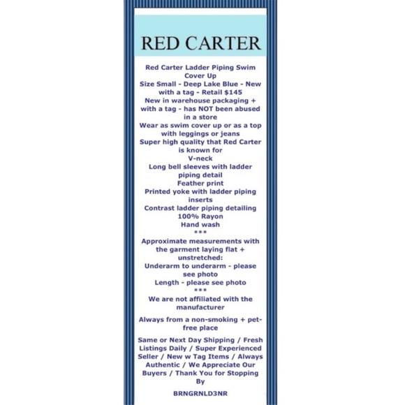 $145 Red Carter Swim Cover Up Small Blue Feather Print Ladder Insert Bell Sleeve - Picture 2 of 16